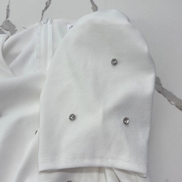 Crystal Doll Women's White Jewel Embellished Dress Juniors Puff-Sleeve Size S - Picture 13 of 16